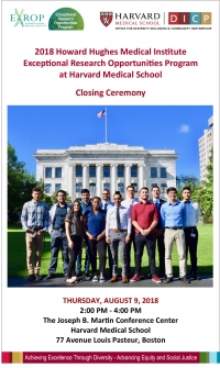 2018 HHMI EXROP Closing Ceremony brochure front with event information