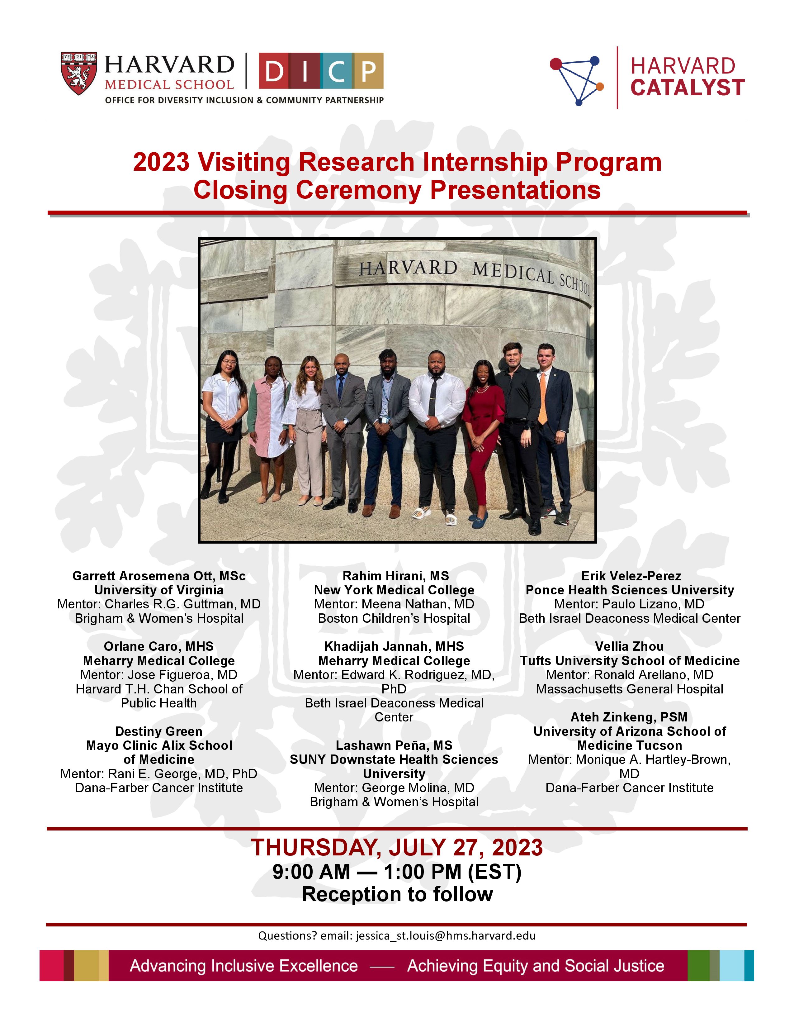 A flyer for the 2021 Visiting Research Internship Program showcasing headshots of people who presented.